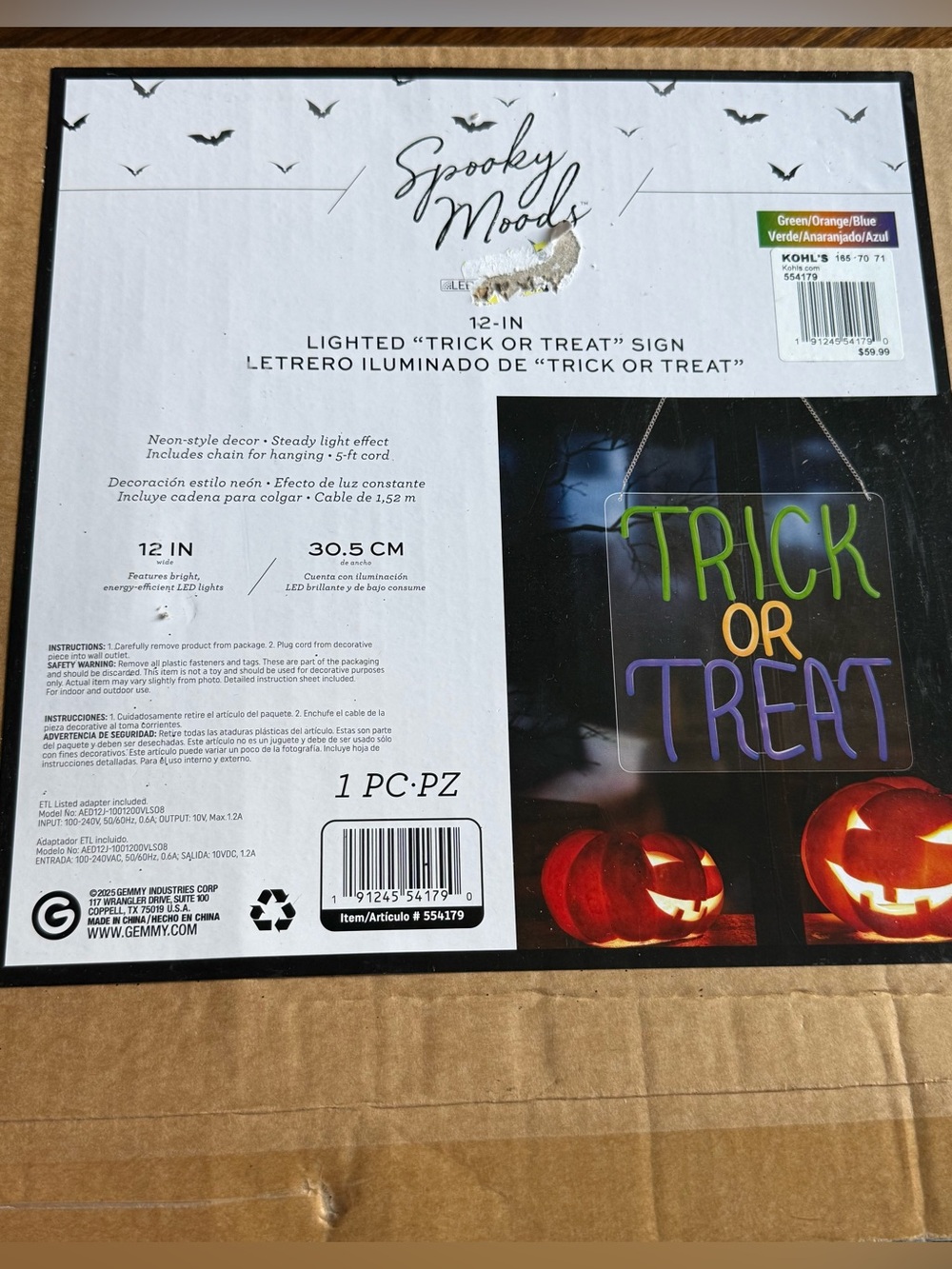 'Trick or Treat' Lighted led lights new in open box by spooky moods kohls